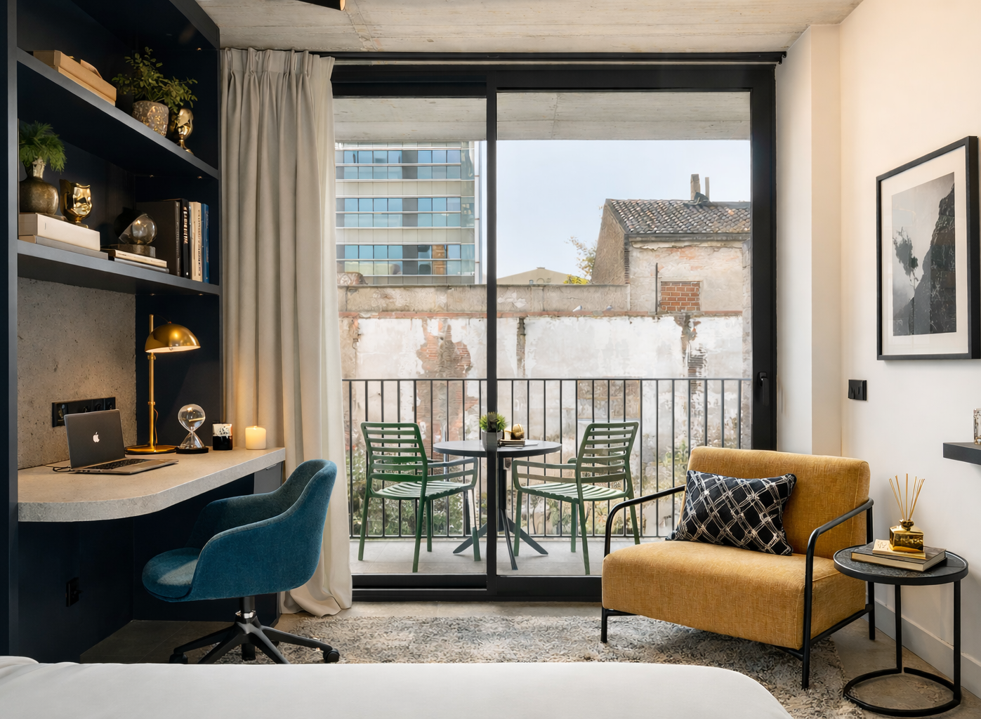 How your coliving room could look like studio terrace with kitchenette